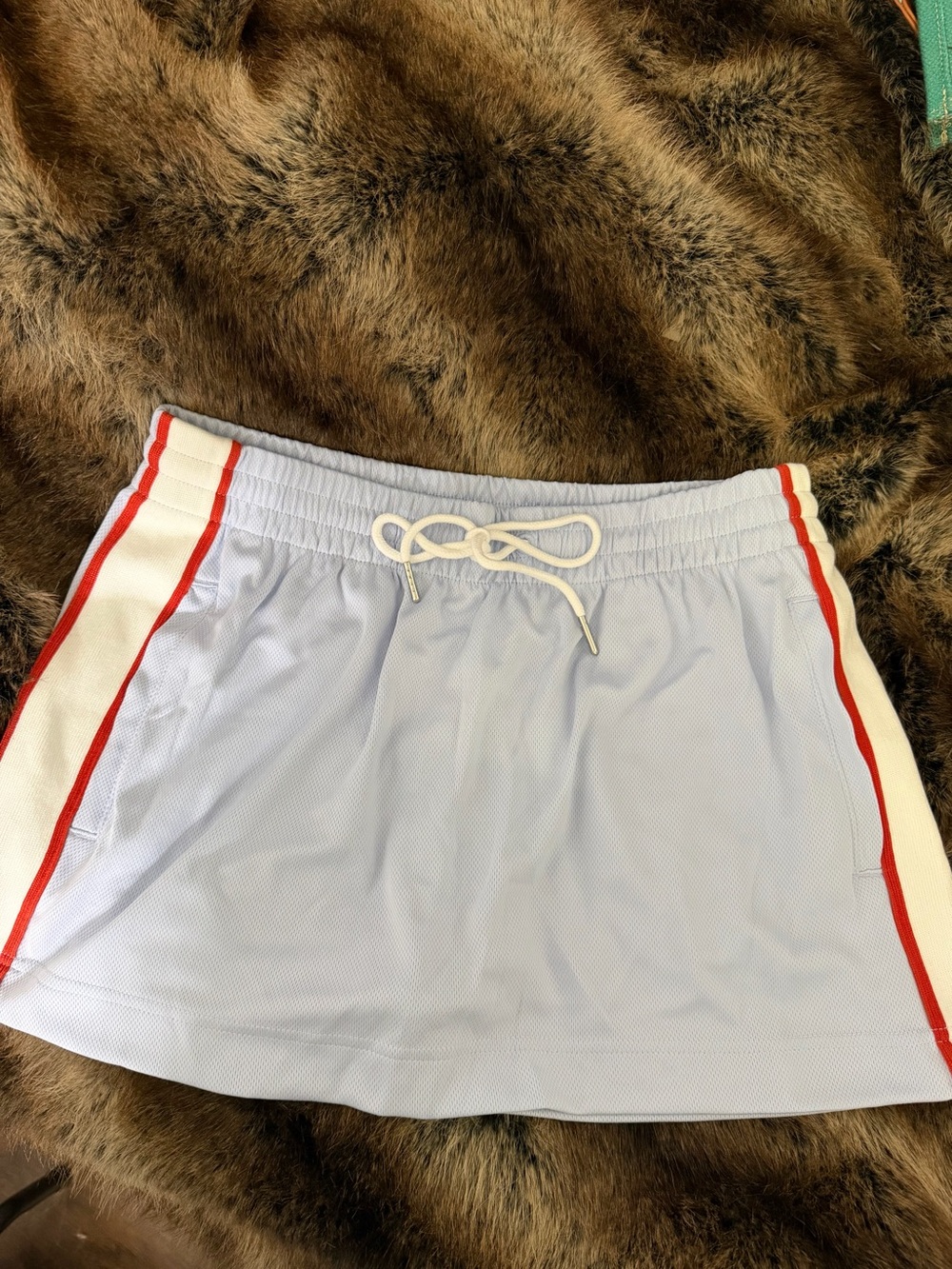 Abercrombie & Fitch Light Blue Athletic Skort with Red and White Side Stripes
